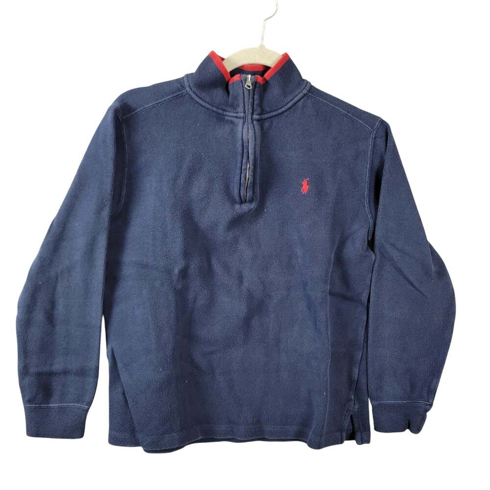 Polo Ralph Lauren Boys 1/4 Zip Pullover Sweater Youth Large 14/16 Navy Blue